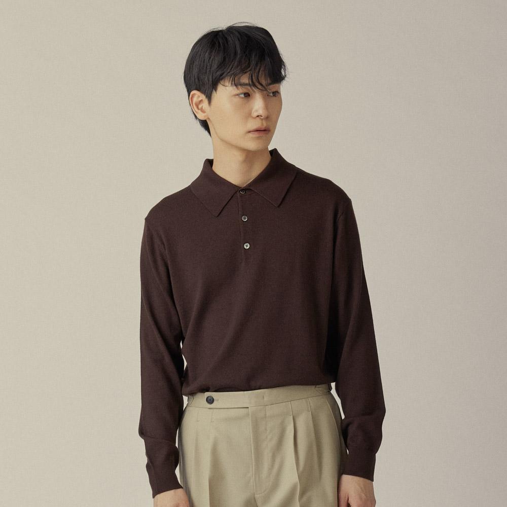 MANNERGRAM [Bielayan Italian Imported Yarn] Bielayan 100% Virgin Wool Collar Knit Brown