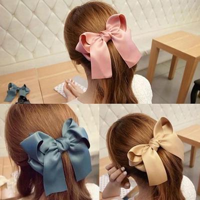 Women Fashion Korean Satin Ribbon Bowknot Hair Clips Barrette Ponytail Holder