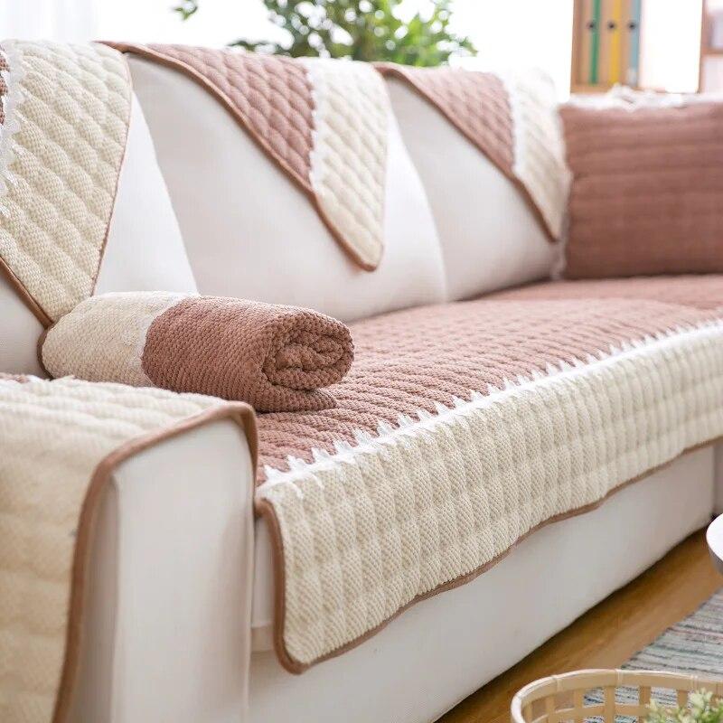 Plush Sofa Cover Thickened Non-slip Living Room Sofa Recliner Cover Universal Full Cover Dustproof Furniture Protection Cover
