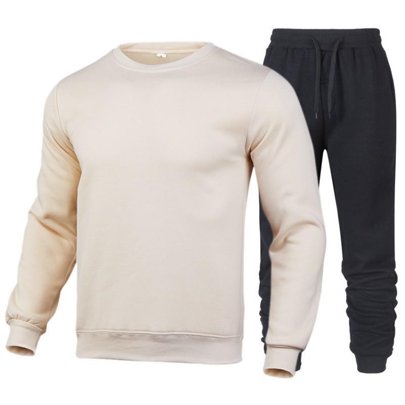 Mens Casual Sportswear Set Long Sleeve Hooded Top Full Length Pants Cotton Blend Comfort Fit