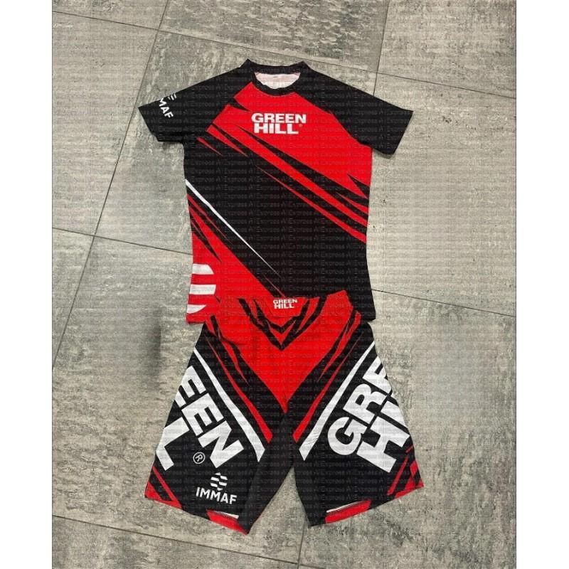 Férfi lélegző gyorsan száradó boksz edzőszett Kígyómintás rövid ujjú póló rövidnadrág MMA küzdősportok