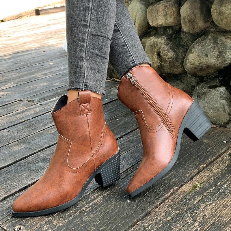Pointed Toe Women Ankle Boots Chunky Fashion Goth High Heels Shoes Winter Pumps  New Trend Woman Heeled Chelsea Short Botas