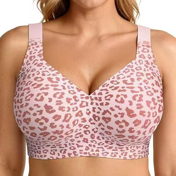 European and American soft support big chest underwear women's seamless thin no steel ring bra gathering comfortable fat mm fruit