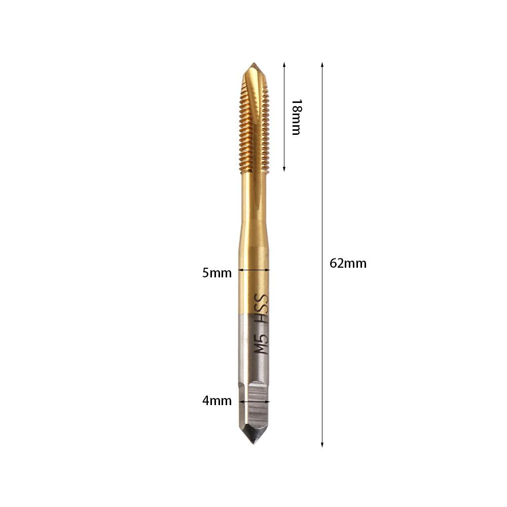 5PCS Titanium Coating Screw Tap Straight Flute Metric Machine Screw Threaded Tap Spiral Point HSS Tap Drill Set Hand Tools