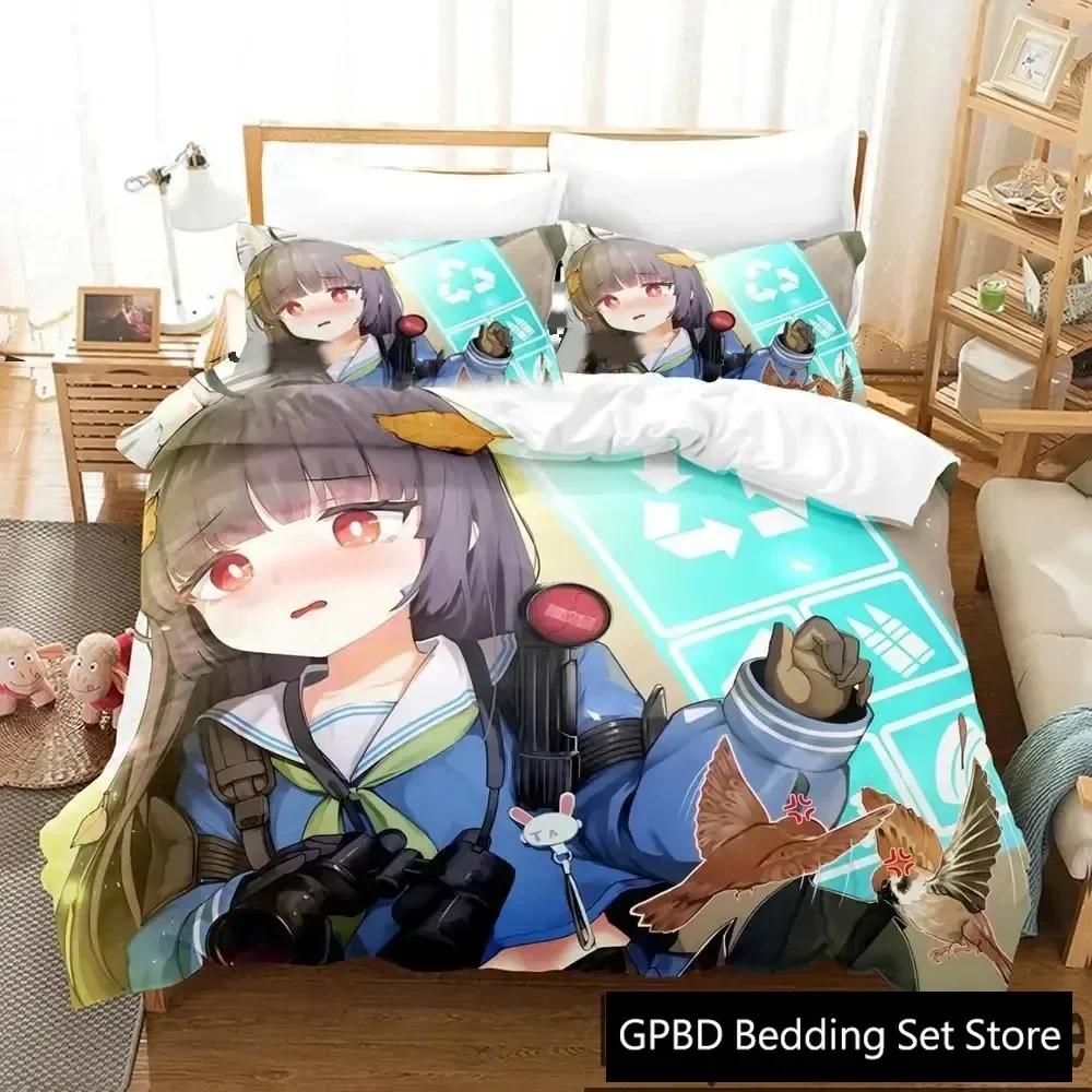 3D Print Anime Game Blue Archive Comfortable Duvet Quilt Cover Pillowcase Bedding Set Children Bedroom Decoration Home Textile