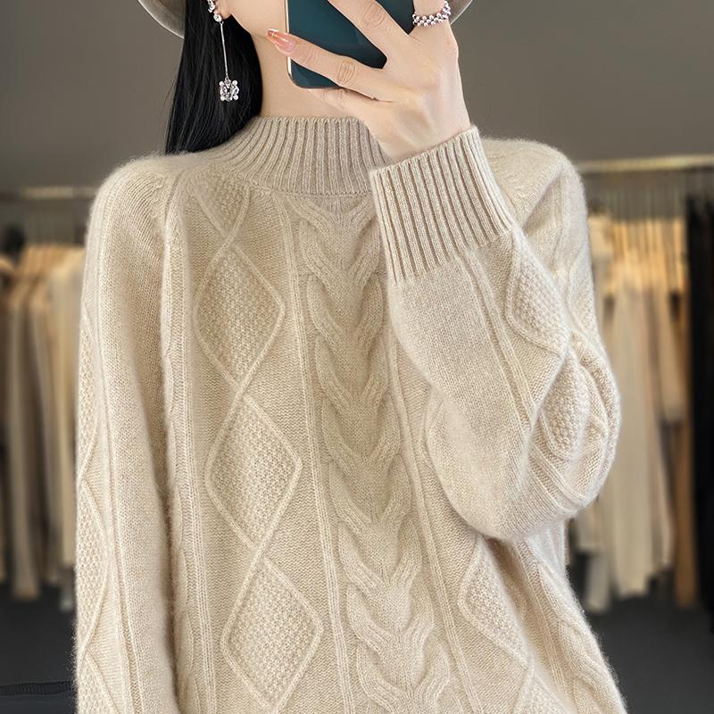 Women's Cashmere Sweater Qinghe Cashmere 30% Cashmere 70% Wool Women's Autumn and Winter Cashmere Pullover Soft and Warm