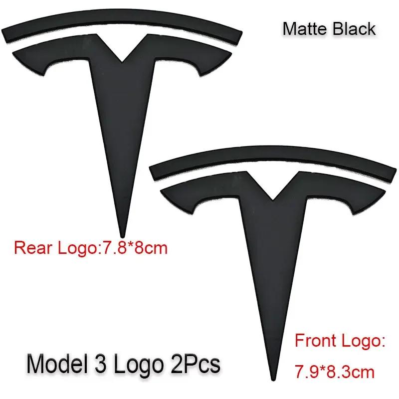 Car Sticker Tesla 2Pcs 3D ABS Black Chrome Red Carbon Car Front Hood Emblem Rear Trunk Badge Sticker For Tesla 3 Y Decals Access