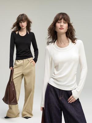 2025 Autumn Women's Slimming Two-Piece Look Long Sleeve Turtleneck Shirt