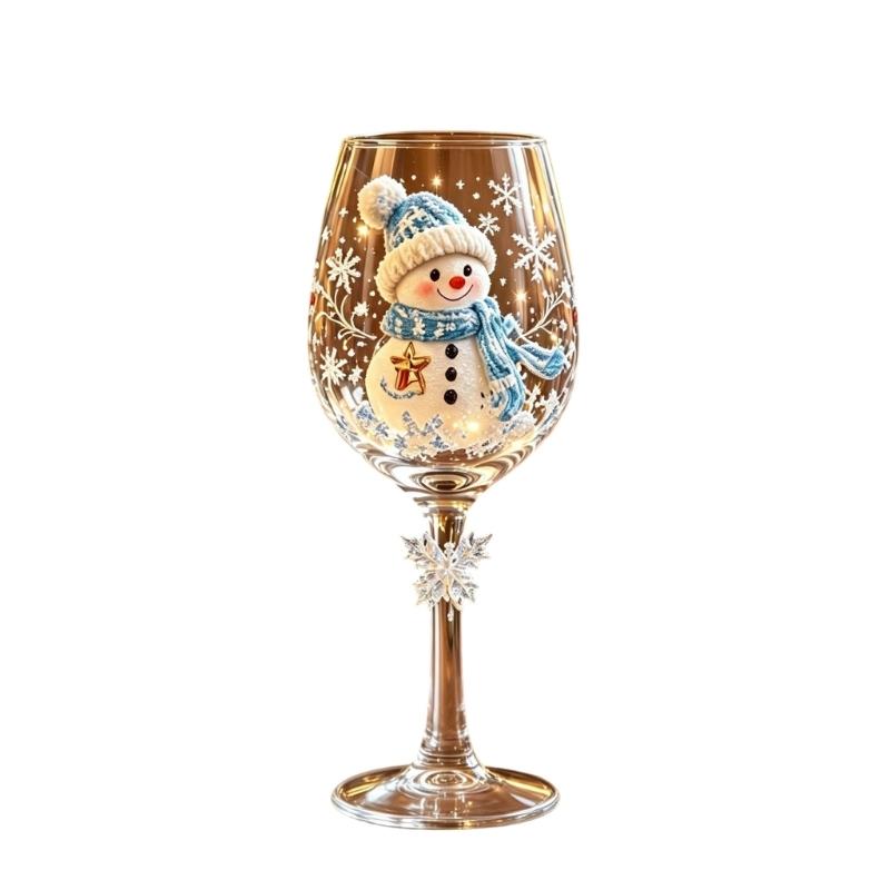 Clear Glass Christmas Wine Glasses Set of 6 with Raised Holiday Artwork and Six Different Scenes for Wine, Cocktails, Cocoa and Seasonal Entertaining
