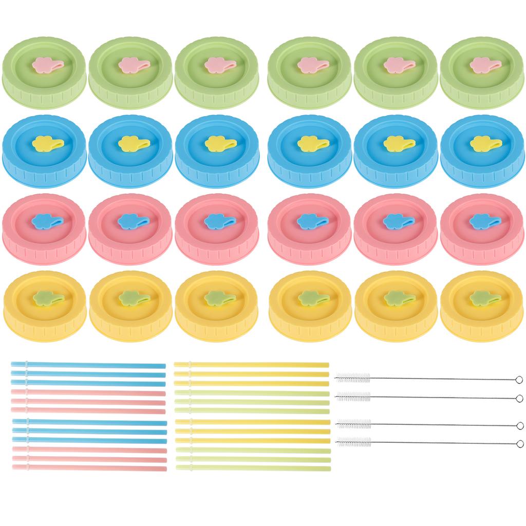 12/24Pcs 70mm Reusable Plastic Mason Jar Lid Set Colorful Ribbed Cover for Wide Mouth Jar Leak-proof Seal Bottle Cover Spout Lid