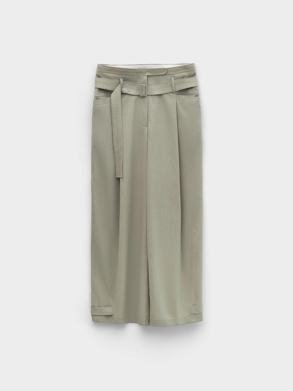 

Korean Spring/Summer Women s Pleated Double Waistband Adjustable Belt Long Pants Small бежевий