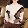 Velvet Thickened Women's Color Block Knitted Half High Neck Sweater