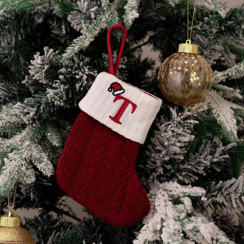 Haobei Red Knitted Christmas Stocking Ornament with Embroidered Lettering