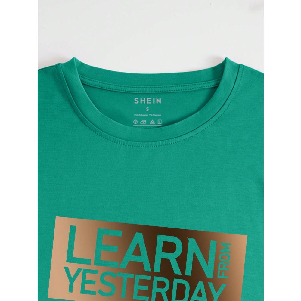 Футболка с круглым вырезом и коротким рукавом с принтом в виде букв УЧИТЕСЬ У ВЧЕРА — фото 4