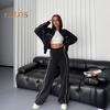 2 Teile/satz Damen Mantel Hosenanzug Halbhoher Kragen Reißverschluss Langarm Oberteil Elastische Taille Weite Beintaschen Hose Winter Alltagskleidung Trainingsanzug
