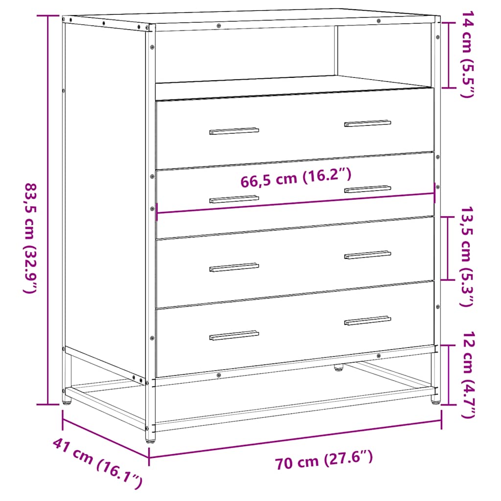 Drawer Cabinet in Sonoma Oak Finish 70 x 41 x 83.5 cm Engineered Wood