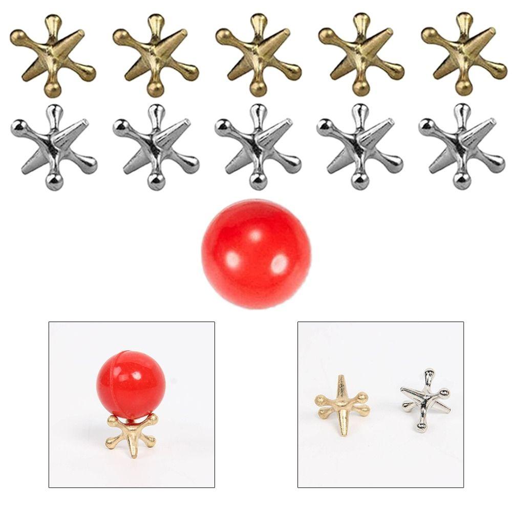 11pcs/set with Red Rubber Bouncy Balls Metal Jacks Metal Jacks and Ball Game  Christmas Gifts