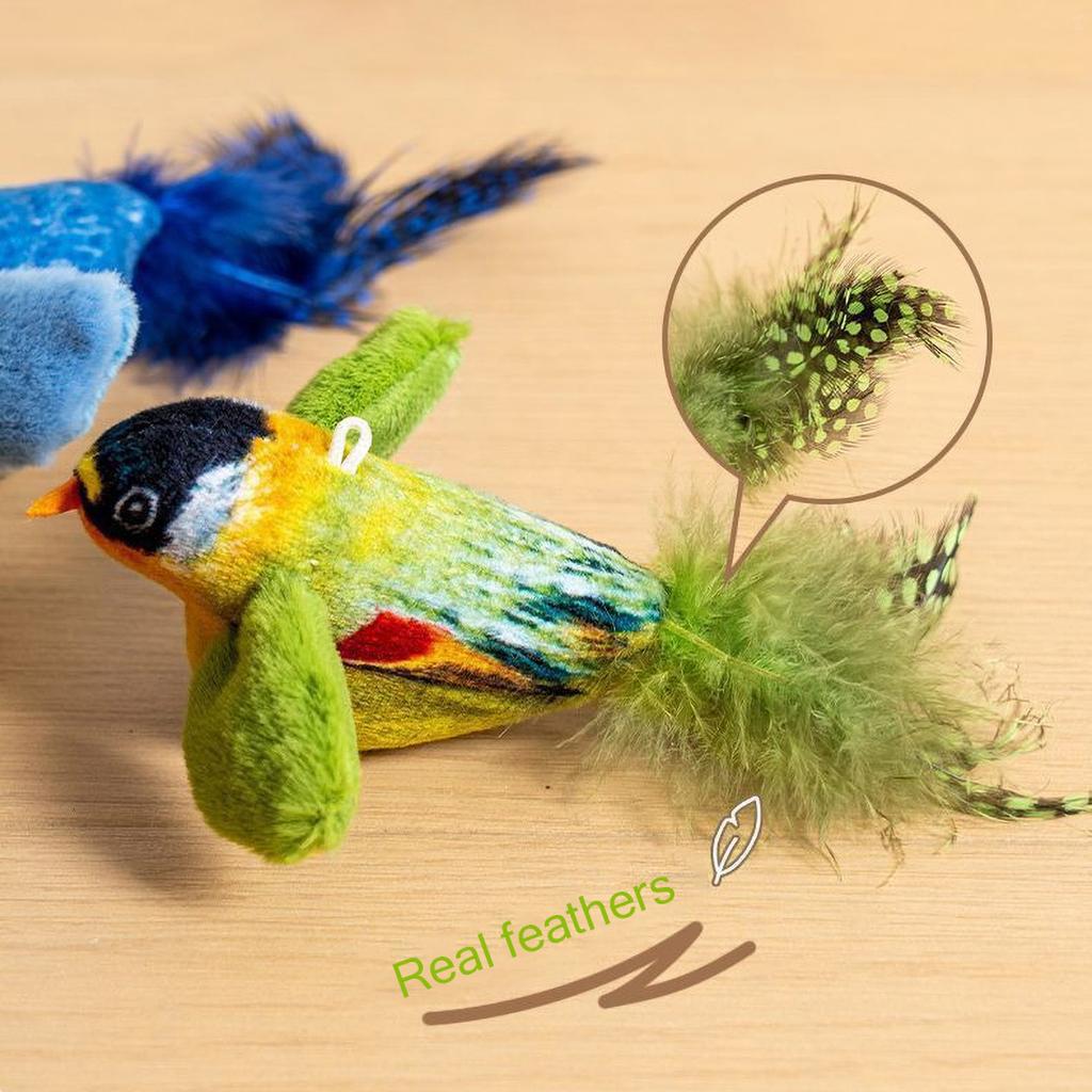 Smart Cat Chirping Bird Toy - Auto Sound Activation Chew-Resistant Feathers & Catnip Attraction Dual Play Modes for Interactive