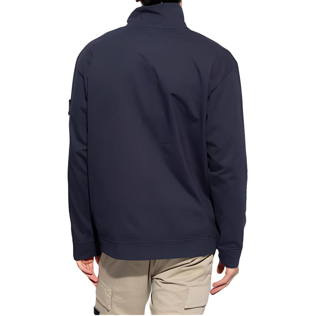 STONE ISLAND Solid Color Stand Collar Zip Pattern Print Embroidered Slim Fit Long Sleeve Sweatshirt Men Sweatshirt Navy-Blue 791562050-V0020