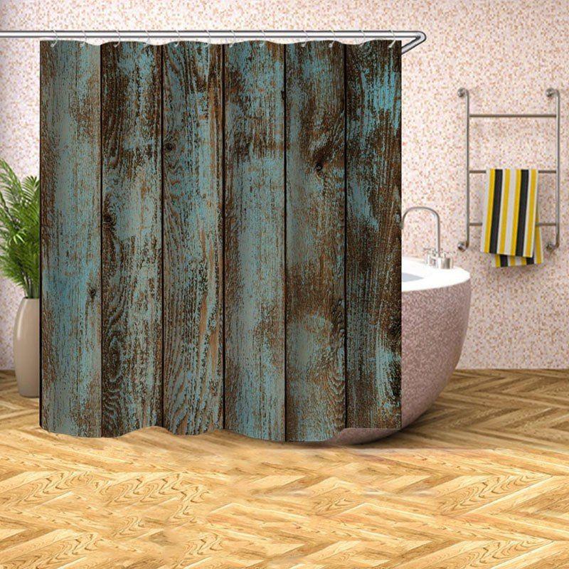 Cortina Rústica de Chuveiro Padrão Porta de Celeiro de Madeira Cortina de Banho Impermeável com Ganchos