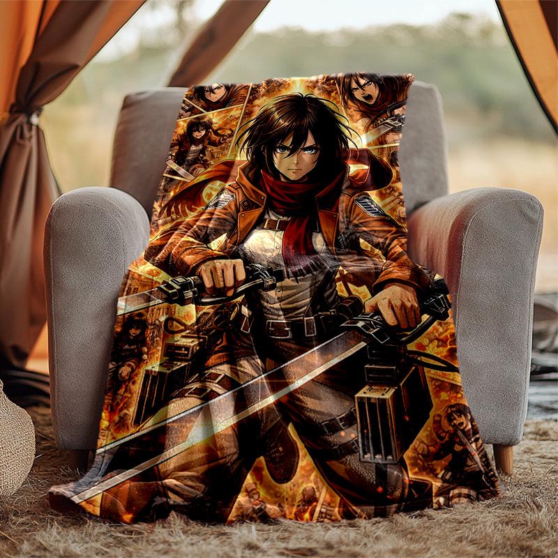 Eren Mikasa Flannel Blanket Soft Warm All-Season Throw, Design for Camping, Car Travel, Hiking Sofa, Bed, Office Perfect Gift for Parties