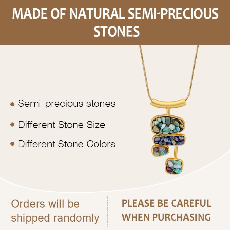 IVOG Natural Semi-Precious Stones Gold Color Necklace For Women Unique Multi-Stone Pendant Necklace Fashion Jewelry Gift