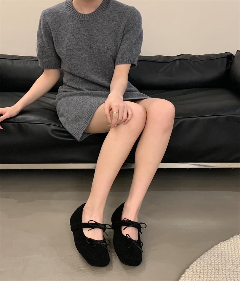 French with skirt, shallow mouth flat-soled single shoes for women's 2025 new spring bow Mary Jane gentle wind single shoes