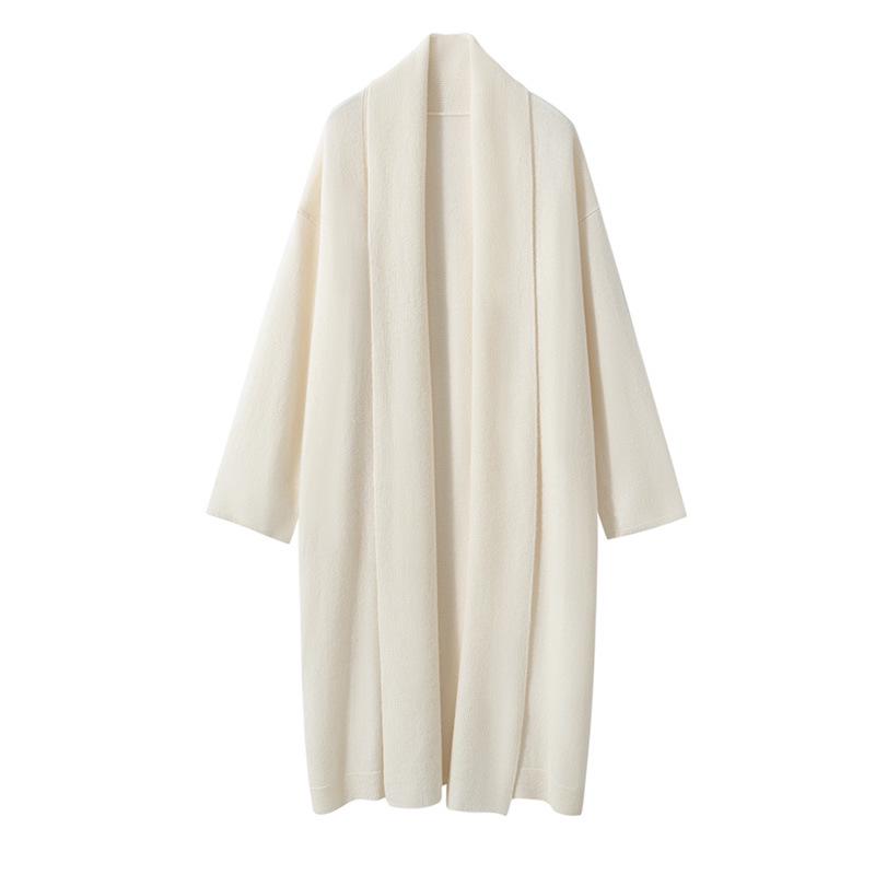 Women`s Mid-Length Cashmere Cardigan with Scarf