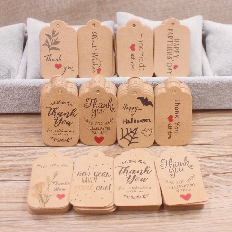 100 Pcs 3x5cm Kraft Paper Brown/white Gift Labels, with 20m Rope, for Wedding, Baby Shower, Christmas Labels, Party Decora