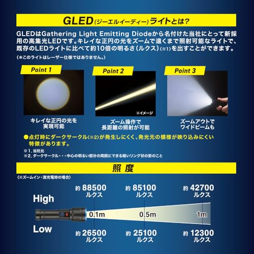 OHM GLED Light, Rechargeable, 450 Lumens, Iron Phosphate Finish | OHM Electric LH-CPL50A524L 08-1786