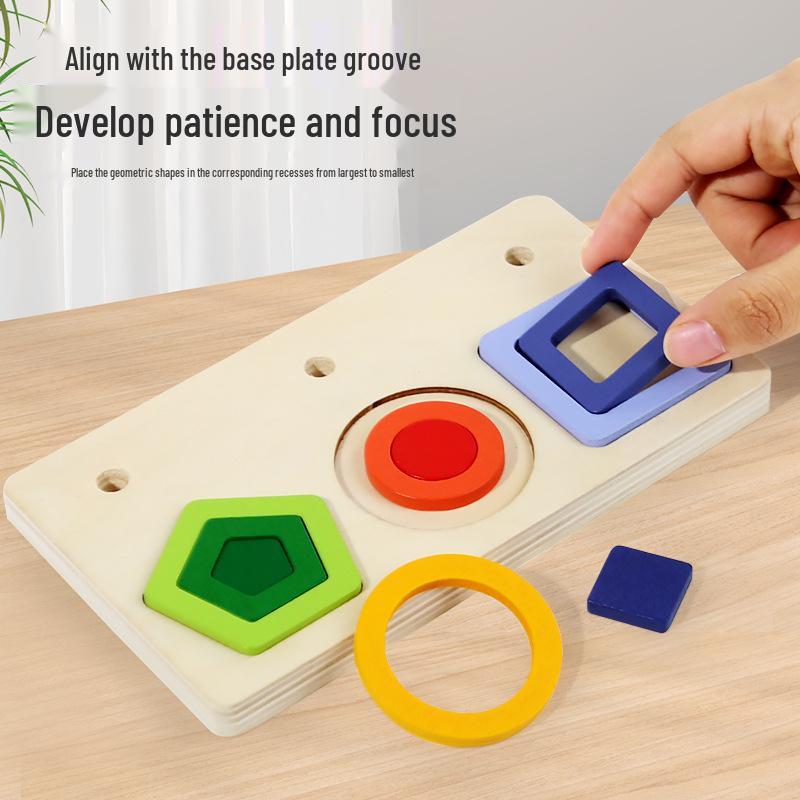 Montessori Toddler Wooden Bear Stacking Rings for Shape Recognition and Concentration Training