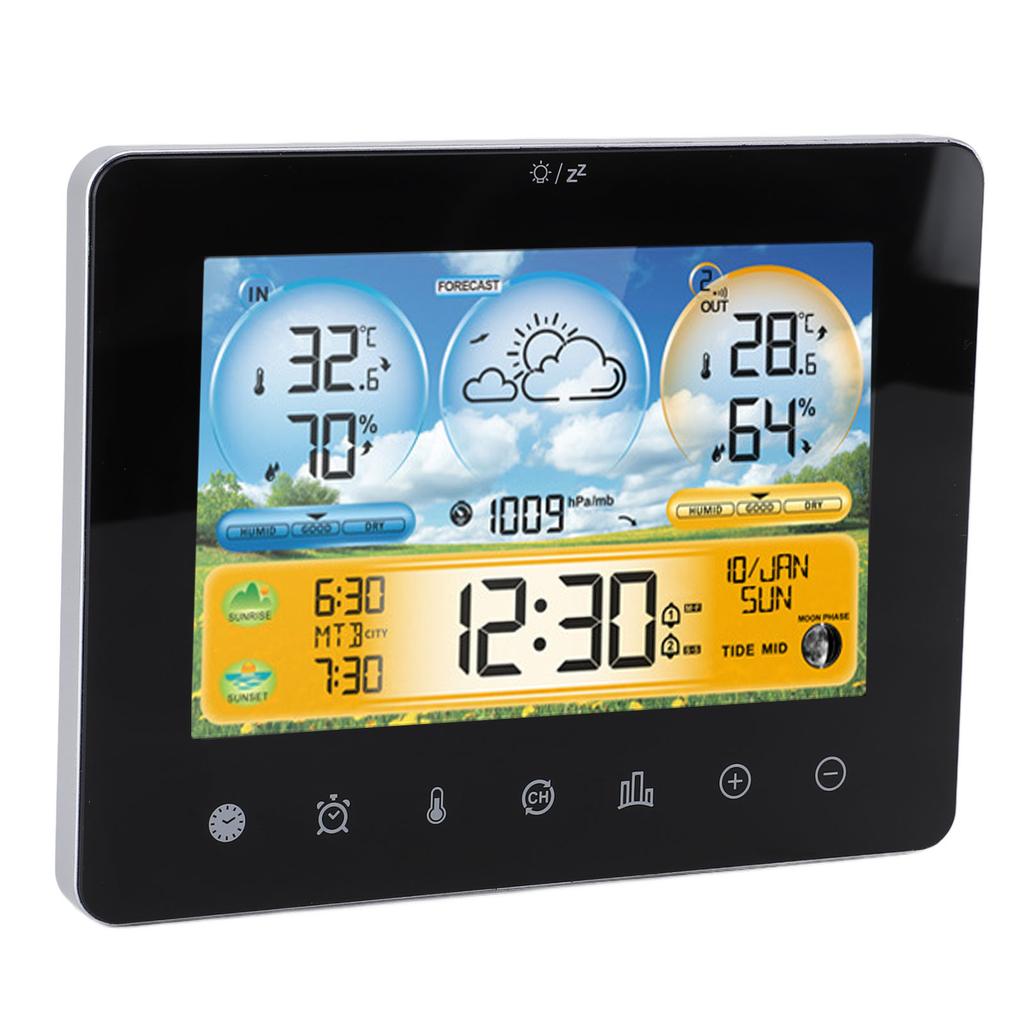 Weather Forecast Station Wireless Indoor Outdoor Touch Digital Time RF Sensing Hygrograph with