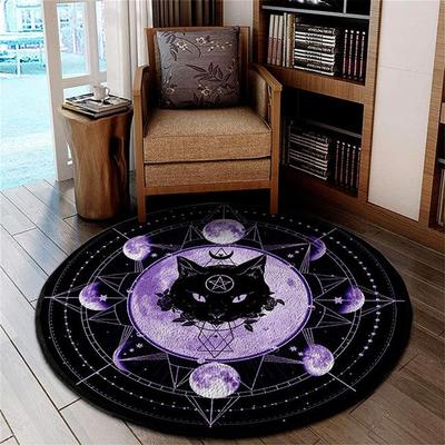 Runder Teppich, satanische Katze, Ziege, aufgespießt, Thronbereich, atheistischer Teppich, Badematte, schwarze Matte, Wohnzimmer, Heimdekoration