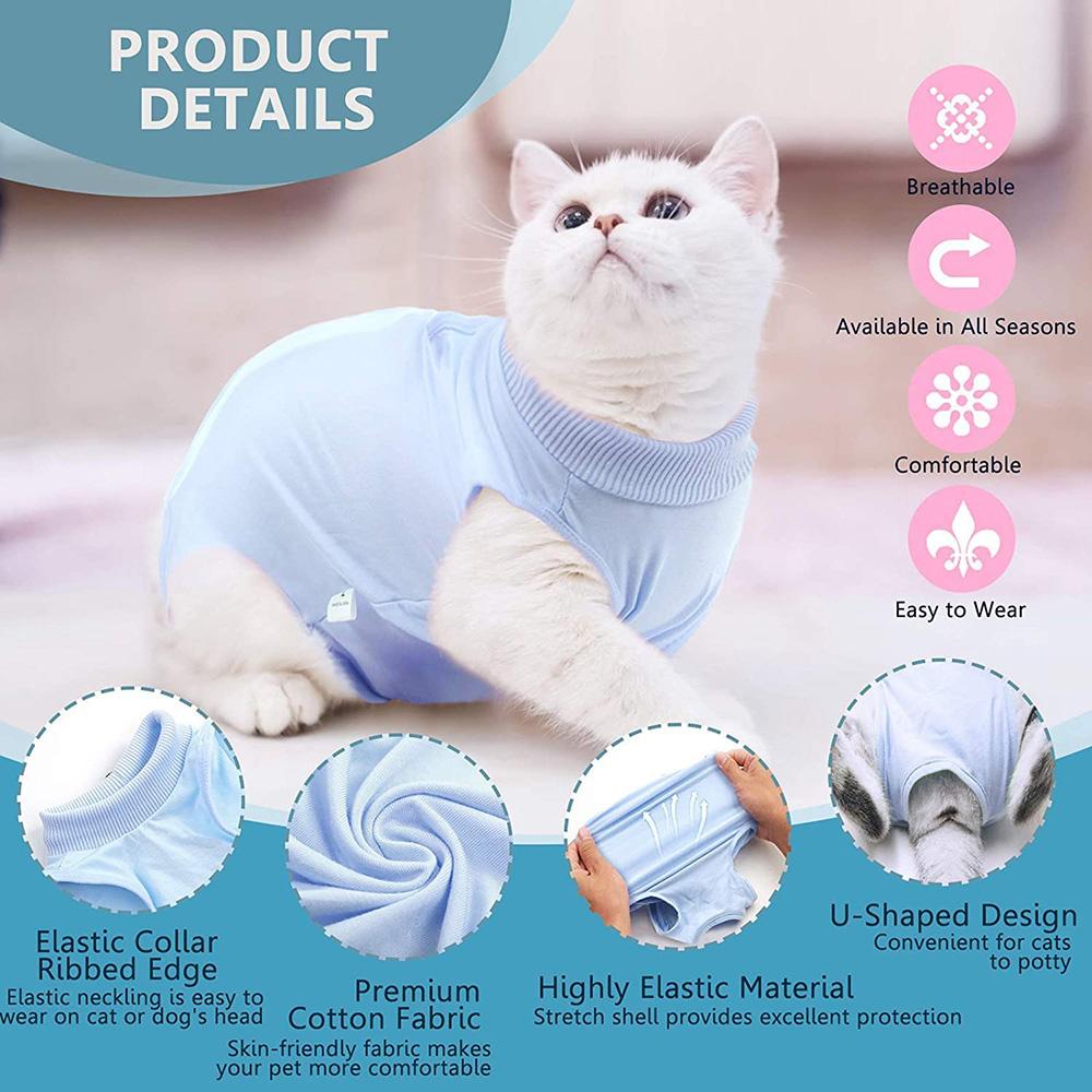INS Cat Recovery Suit for Abdominal Wounds Breathable E Collar Alternative for Anti Licking Dog Pet