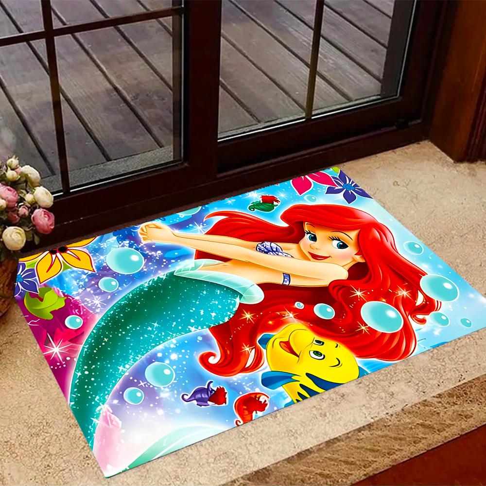 Underwater Mermaid Adventure Disney Cartoon Theme Anti-Slip Rug - Polyester, Home Decor, Suitable for Bedrooms, Living Rooms, Doorways, and Studios