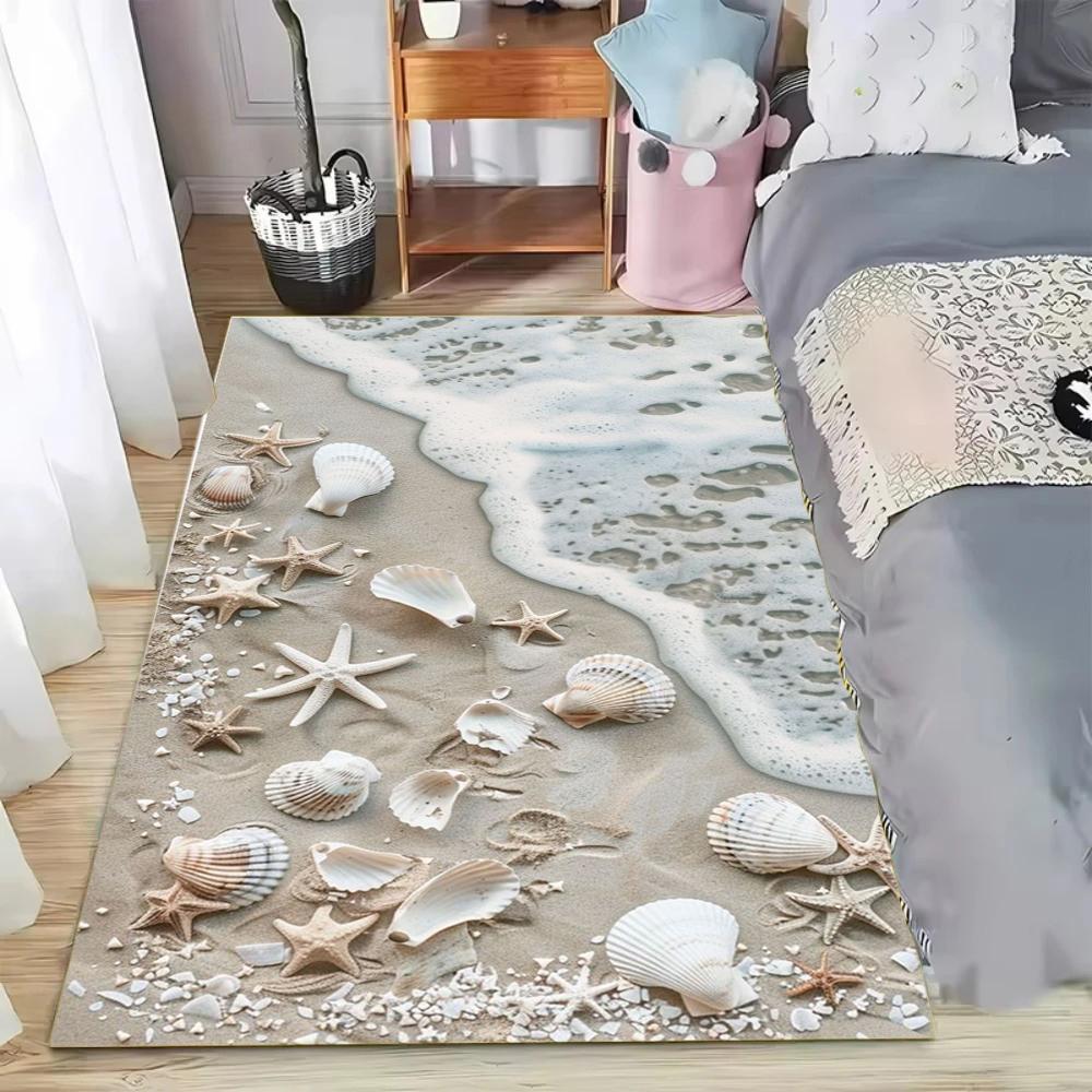 Beach Washable Rugs Starfish Area Rug Decor Carpet for Bedroom Living Room, Non-Slip Carpets for Kitchen Entryway Laundry Dining