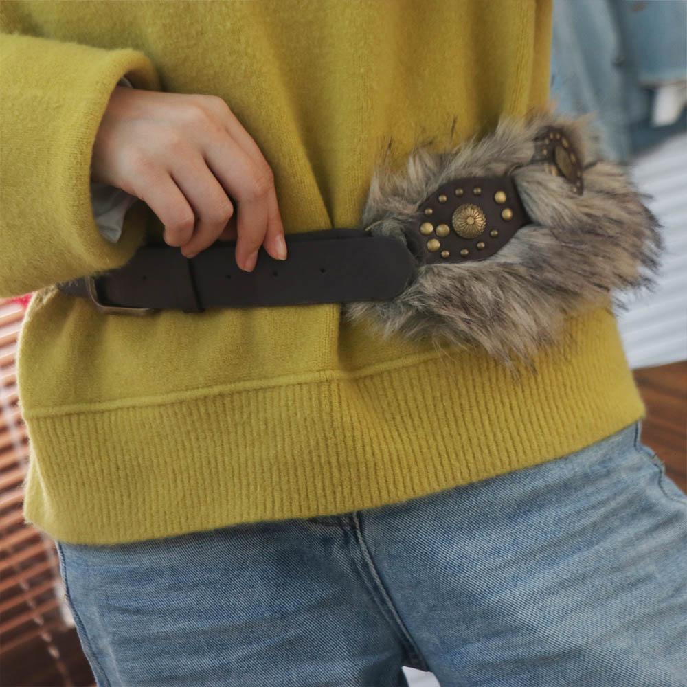 PU Leather Furry Waistband Faux Fur Y2K Waistband Personality Plush Belt  Female/Girls