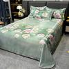 Nordic Style Floral Printed Cooling Mat Set Summer Skin Friendly Ice Silk Bed Sheet Set With Pillowcase Breathable Bed Mattress