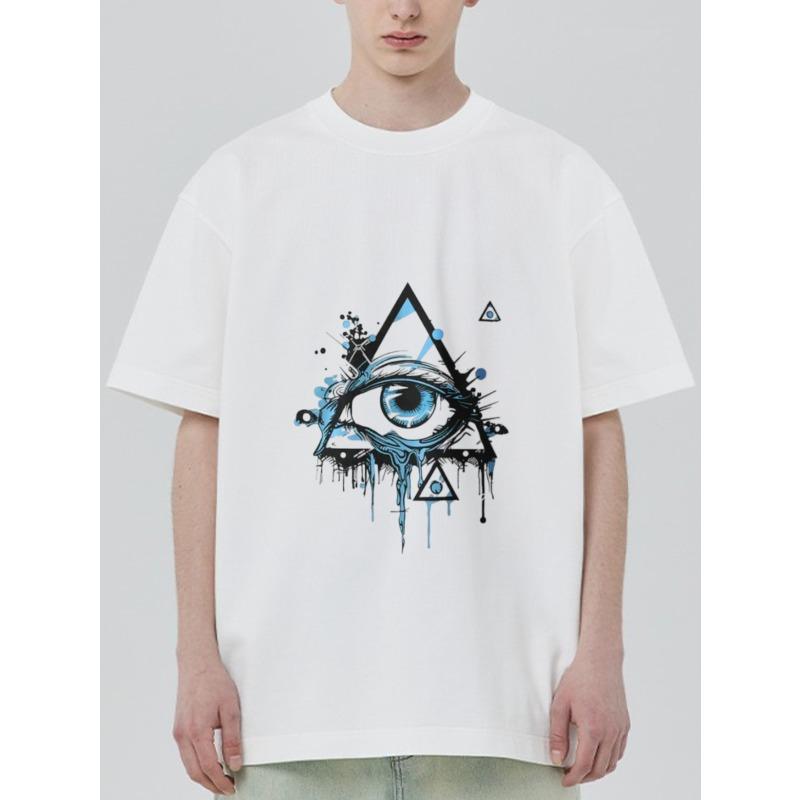 White T Shirt Men Streetwear All Seeing Eye Graphic Print Casual Loose Fit Top for Everyday Wear and Fashion Statements