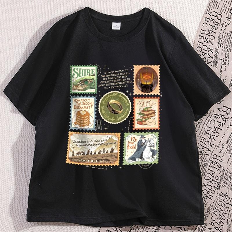 The Shire Stamps Tshirt for Fans Clothes Casual Cotton Short Sleeve Crewneck T Shirt Dark Lord Fantasy Reading Tshirt Clothes