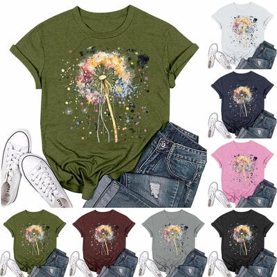 Women Fashion Printed Round Neck Short Sleeve T-Shirt Pullover Top