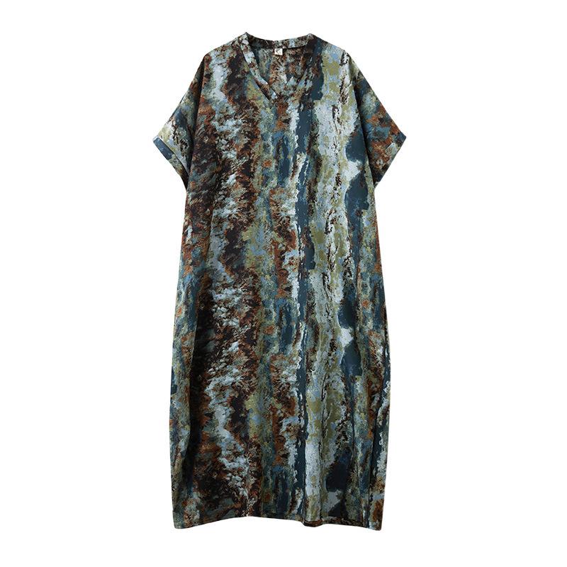 Summer New Artistic Retro Loose Casual V-neck Short Sleeved Dress