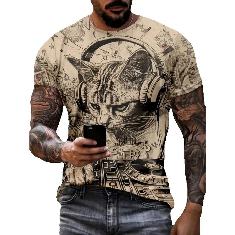 Summer Men's Street Casual Clothing Vintage Men's T-Shirt 3D Funny Animal Print Short Sleeve T-Shirt O Neck Oversized Men's Tee