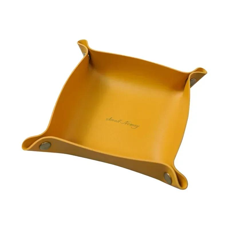 Foldable PU Leather Storage Box Desktop Cosmetic Jewelry Storage Tray Home Office Keys Coins Storage Organizer