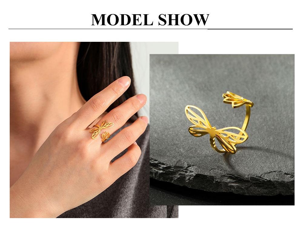 Cazador Adjustable Dragonfly Lotus Women's Ring Stainless Steel Jewelry Gold Color Finger Rings Gift 2026 Trend Wholesale New