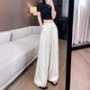 Women's Spring Summer White High-Grade Acetate Satin Pants Floor-Length Japanese Lazy Style Casual Wide-Leg Trousers