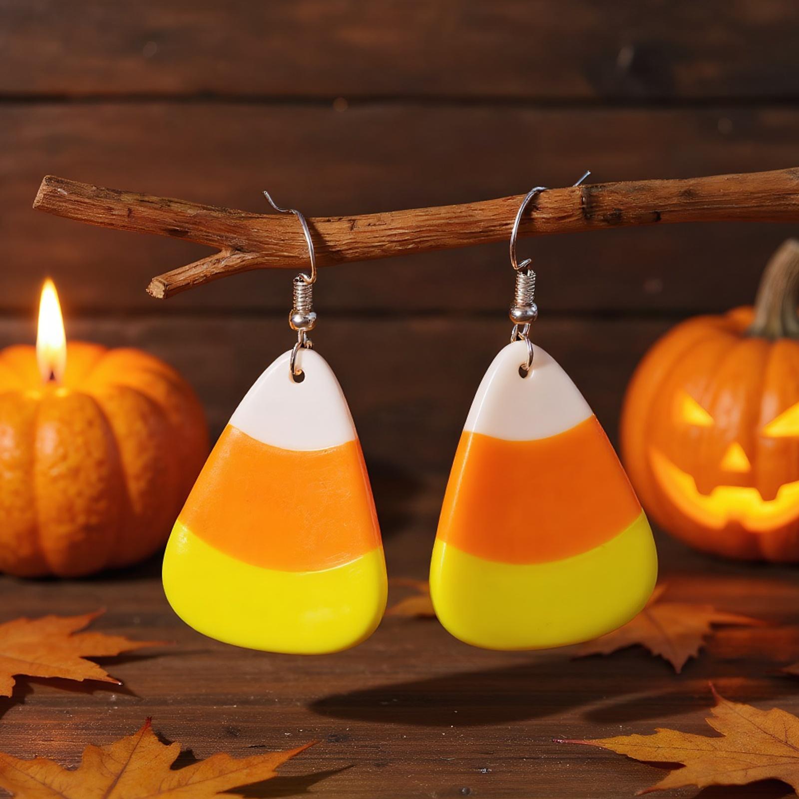 

Pair of Geometric Artificial Jade Earrings, Halloween Party Accessories One-size