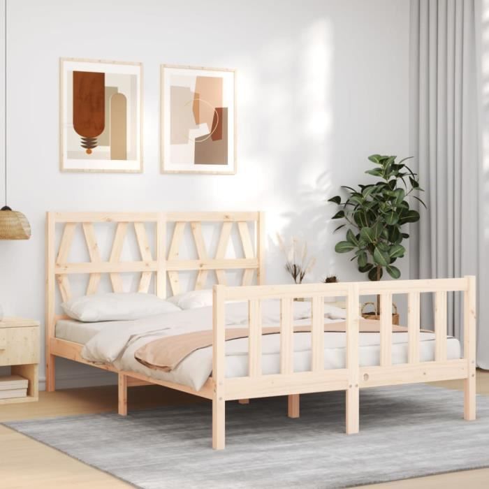 VidaXL Bed Frame with Headboard 140x200 Cm Solid Wood 3192491