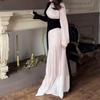 2024 Autumn/Winter Women's European Retro Color Block Slimming Long Sleeve Evening Dress