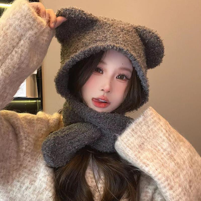 Bear Knit Winter Hat Neck Warmer Set For Women With Warmth And Windproof Protection